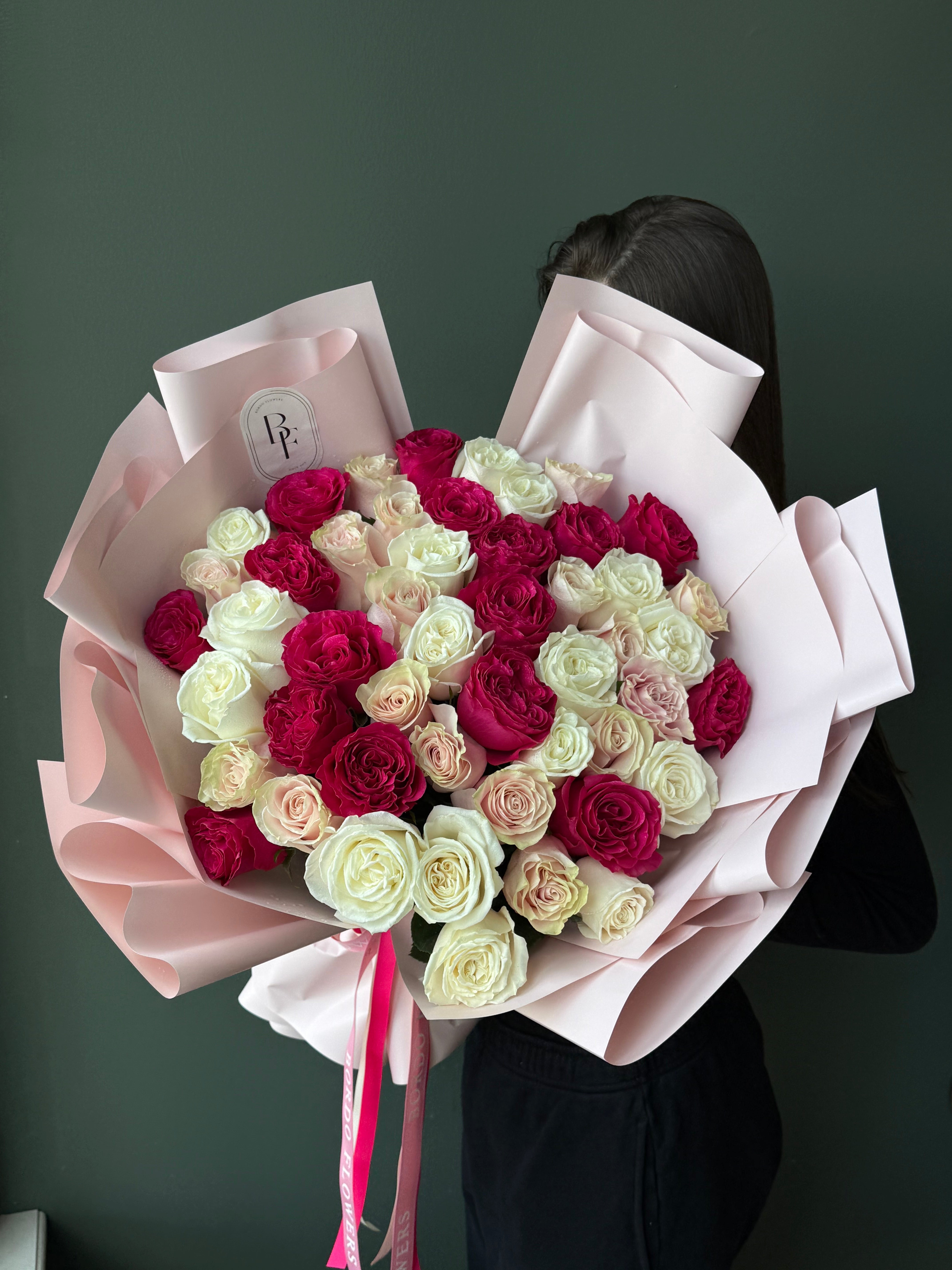 50 Colored Roses In A Bouquet bouquet in Chicago, elegant fresh flower arrangement for same-day delivery