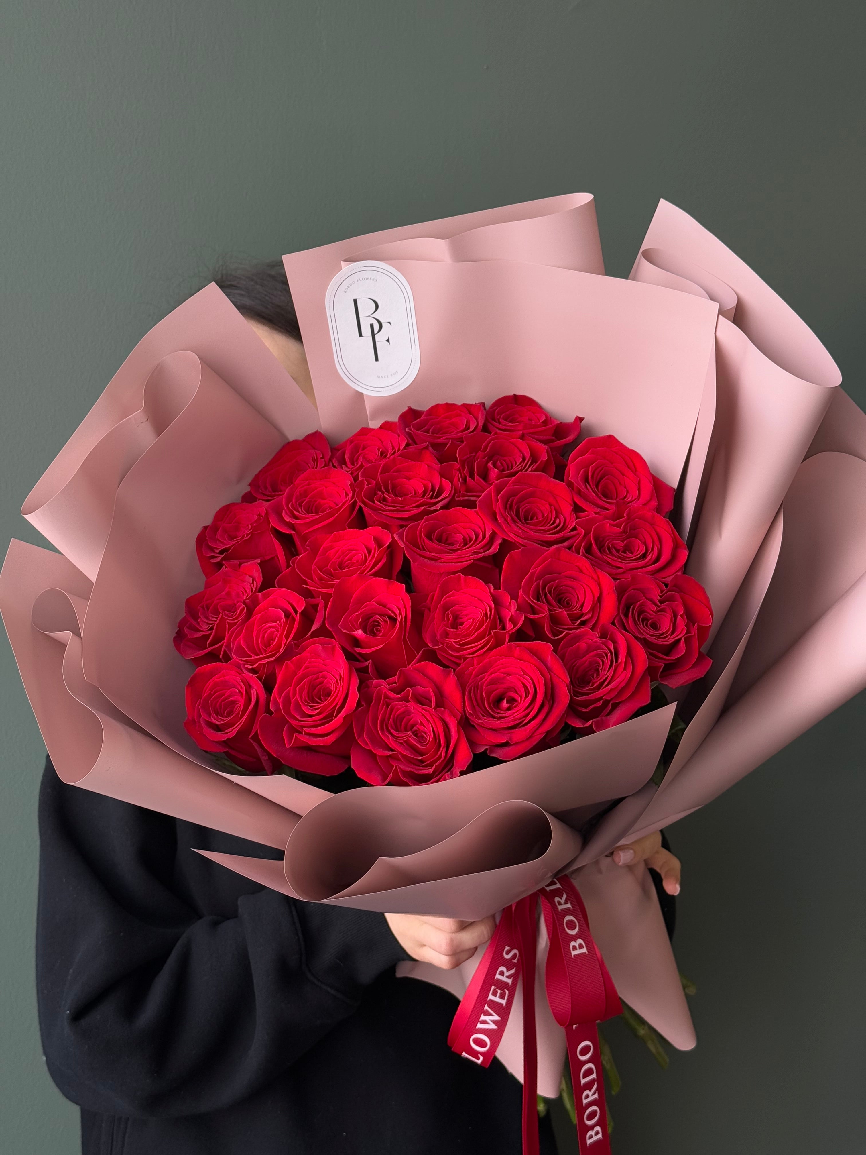 2 Dozen Of Red Roses bouquet in Chicago, elegant fresh flower arrangement for same-day delivery